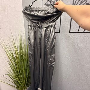 Sleek Gray Satin Jumpsuit